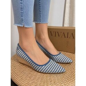 VIVAIA Blue Woven Pointed Toe Low Wedge Flats Comfortable Chic Shoes US/7.5